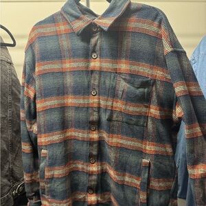 Plaid Button-Up Shirt in Blue and Orange